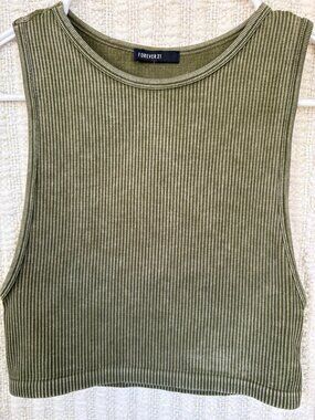 Women's S Ribbed Athletic Cropped Tank Top; Stretchy Sleeveless Muscle-Tee Style